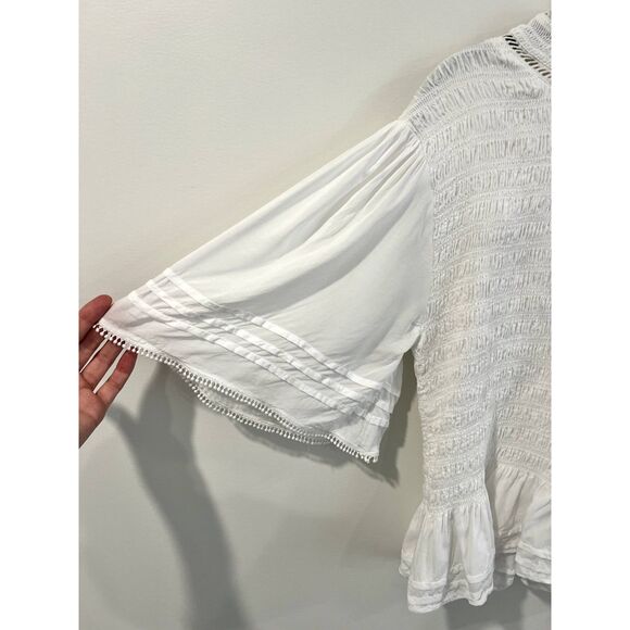 Soft Surroundings Smocked Flutter Sleeve Blouse Ruffle Lace - Picture 4 of 10